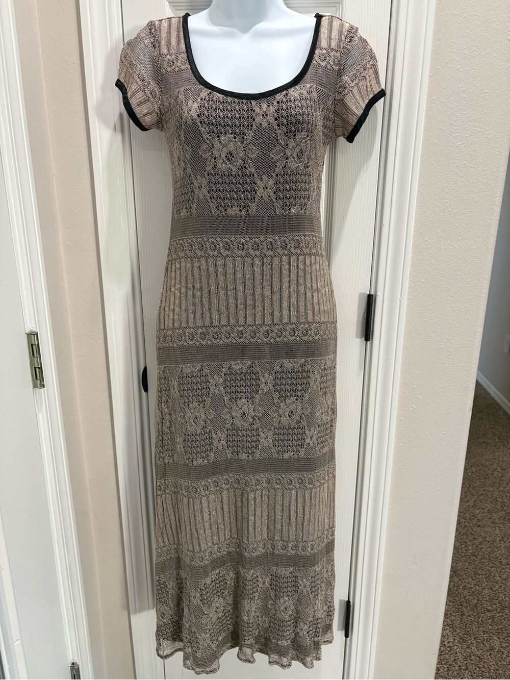 Breaking’ Loose Beige and Black Trim Knit Maxi Dress